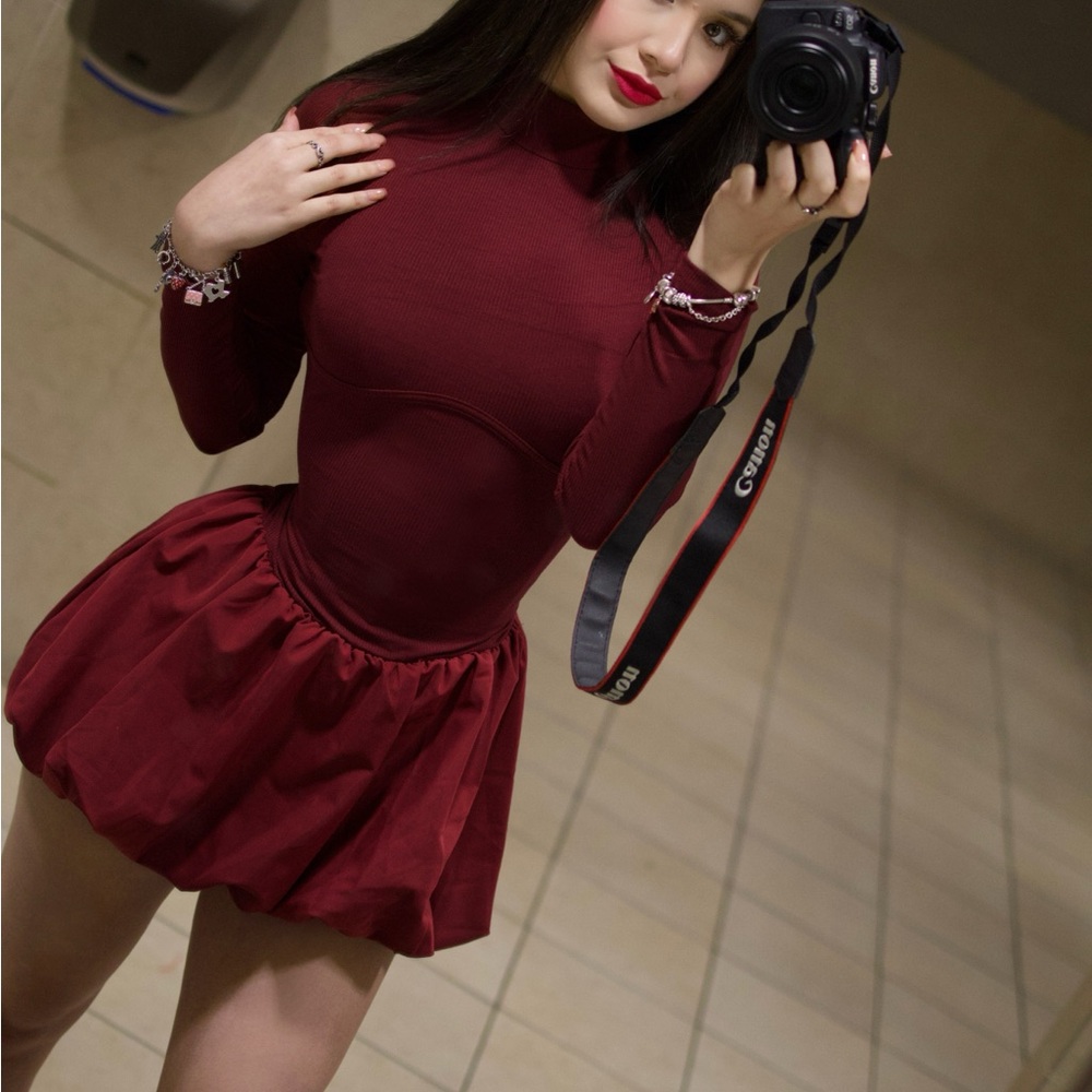 Red Ruffled Bubble Mini Dress for Cocktail